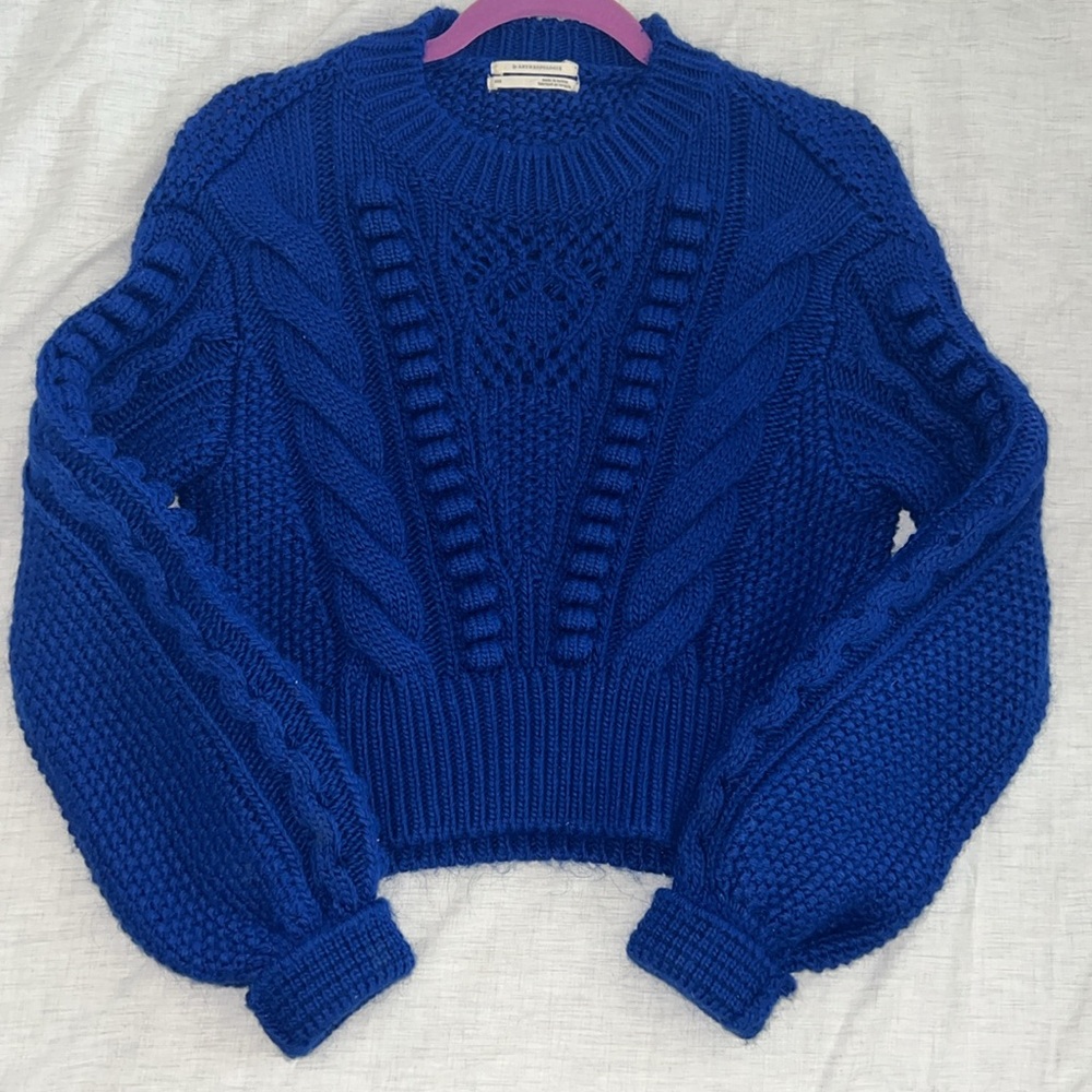 Anthropologie Cropped Cable-Knit Sweater Royal Blue Size XXS - Picture 1 of 11
